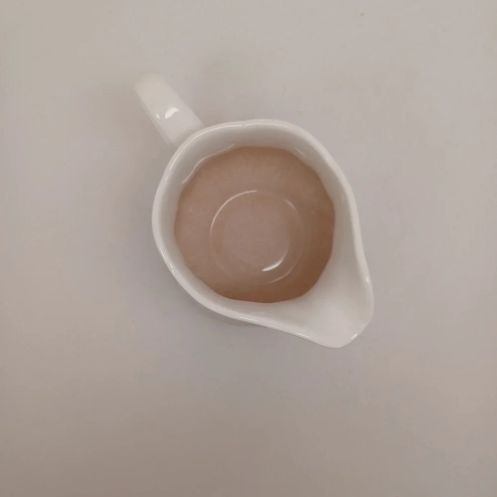 Federalist Ironstone Creamer Pitcher White Tan Scalloped Japan 4238 Vintage